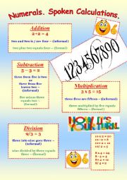 Numerals: addition, subtraction, multiplication, division. 