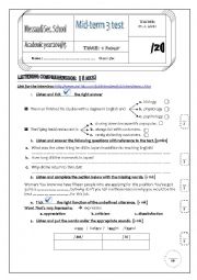 Mid-term 3 test  //  3rd forms  Sc // Tunisia students