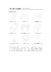 English Worksheet: in, on, under