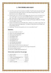 English Worksheet: TWO FRIENDS AND BEAR
