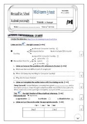 Mid-term 3 test  / 3rd forms esc edu / Tunisian tests