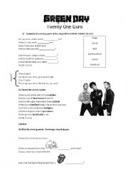 English Worksheet: Green Day - Twenty One Guns