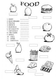 English Worksheet: Food