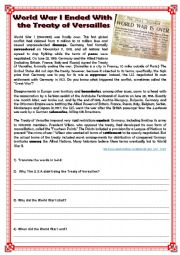 English Worksheet: World War I Ended With the Treaty of Versailles