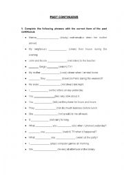 English Worksheet: Past Continuous