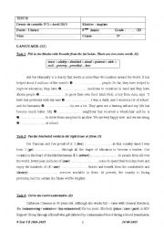 English Worksheet: 9 Test 5 B 2014-2015