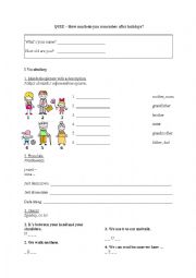 English Worksheet: QUIZ after holidays for kids