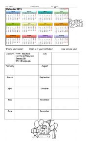English Worksheet: Birthday calendar activity