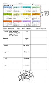 Birthday calendar activity