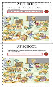 English Worksheet: At School - Present Continuous