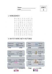 wordsearch & match word with picture -PARTS OF THE HOUSE- fast learners