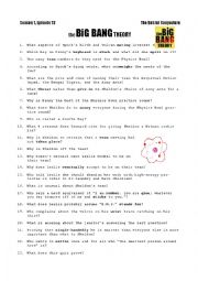 English Worksheet: Big Bang Theory - The Bat Jar Conjecture