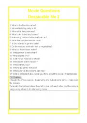 English Worksheet: Despicable Me 2 Movie Questions