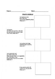 English Worksheet: Fruits Excercise 1 - Riddles