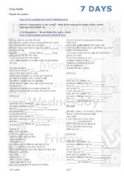 English Worksheet: 7 Days Song Worksheet