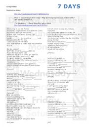 7 Days Song Worksheet