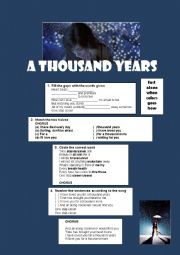 English Worksheet: Song: A thousand years