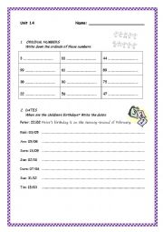 English Worksheet: Ordinal numbers - dates - prepositions (in-on-at) - possessive case