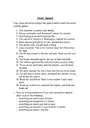 English Worksheet: Year 4 Direct Speech