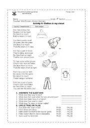 English Worksheet: Clothes in my closet