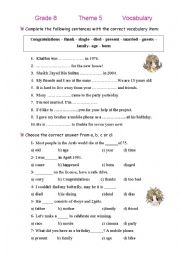 English Worksheet: vcab fr grade 8