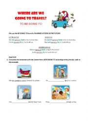 English Worksheet: Where are we going to travel? (GOING TO form)