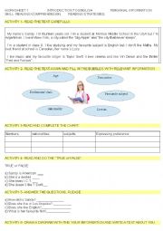 English Worksheet: SANDYS PERSONAL INFORMATION