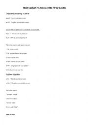 English Worksheet: Many & Much/ A few & A little/ Few & Little 