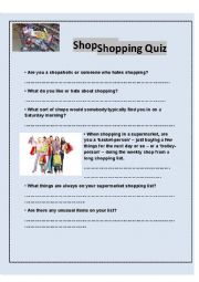 English Worksheet: shopping quiz