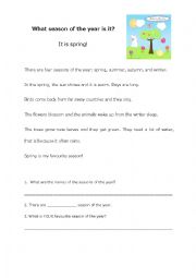 English Worksheet: Spring - reading exercise