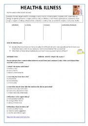 English Worksheet: HEALTH AND ILLNESS