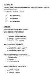 English Worksheet: PREHISTORY