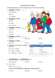 English Worksheet: Family Quiz
