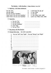 English Worksheet: Sing Along and Learn More with Hello-Goodbye from The Beatles