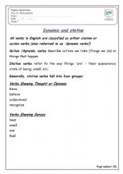 English Worksheet: Dynamic and stative verbs