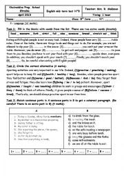 English Worksheet: mid-term test n 3