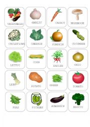 English Worksheet: Vegetables MEMORY GAME FLASHCARDS