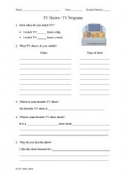 English Worksheet: Talking about TV shows