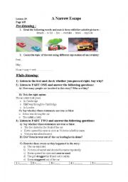 English Worksheet: a narrow escape