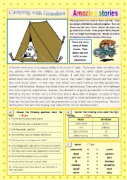 English Worksheet: AMAZING STORIES Camping with Grandma (Easy Reader + Voca and Ex) 1/...