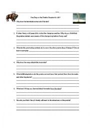 English Worksheet: One Day on the Prairie Ch. 5, 6, and 7