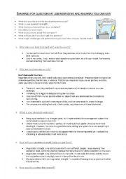 English Worksheet: Typical questions at job interviews and possible answers