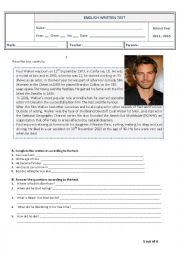 English Worksheet: Test 6th Grade Famous people