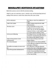 English Worksheet: Biography Sentence Starters