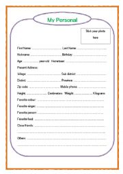 English Worksheet: Personal Profile