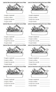 English Worksheet: Look at the picture and write True or False