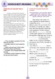 WORKSHEET FOR READING 8