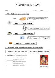 English Worksheet: Some and any