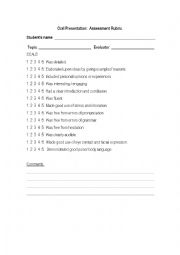 English Worksheet: Oral presentation rubric