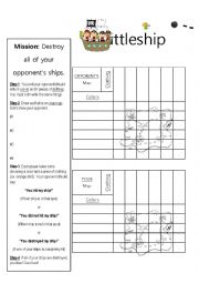 English Worksheet: Clothing & Colors Battleship Board